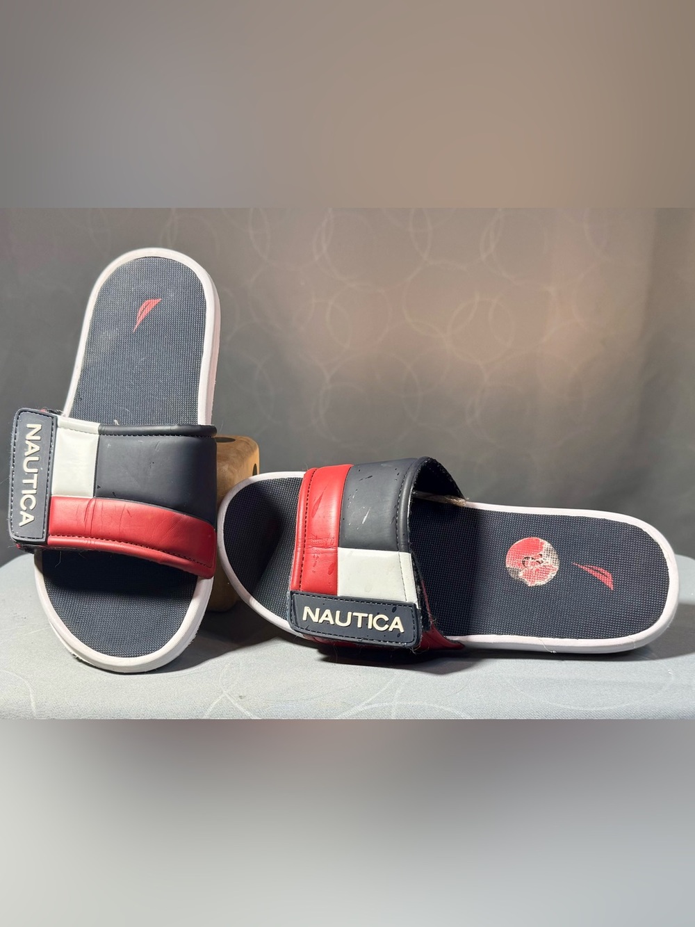 Nautica Kids Navy, Red & White Slide Sandals